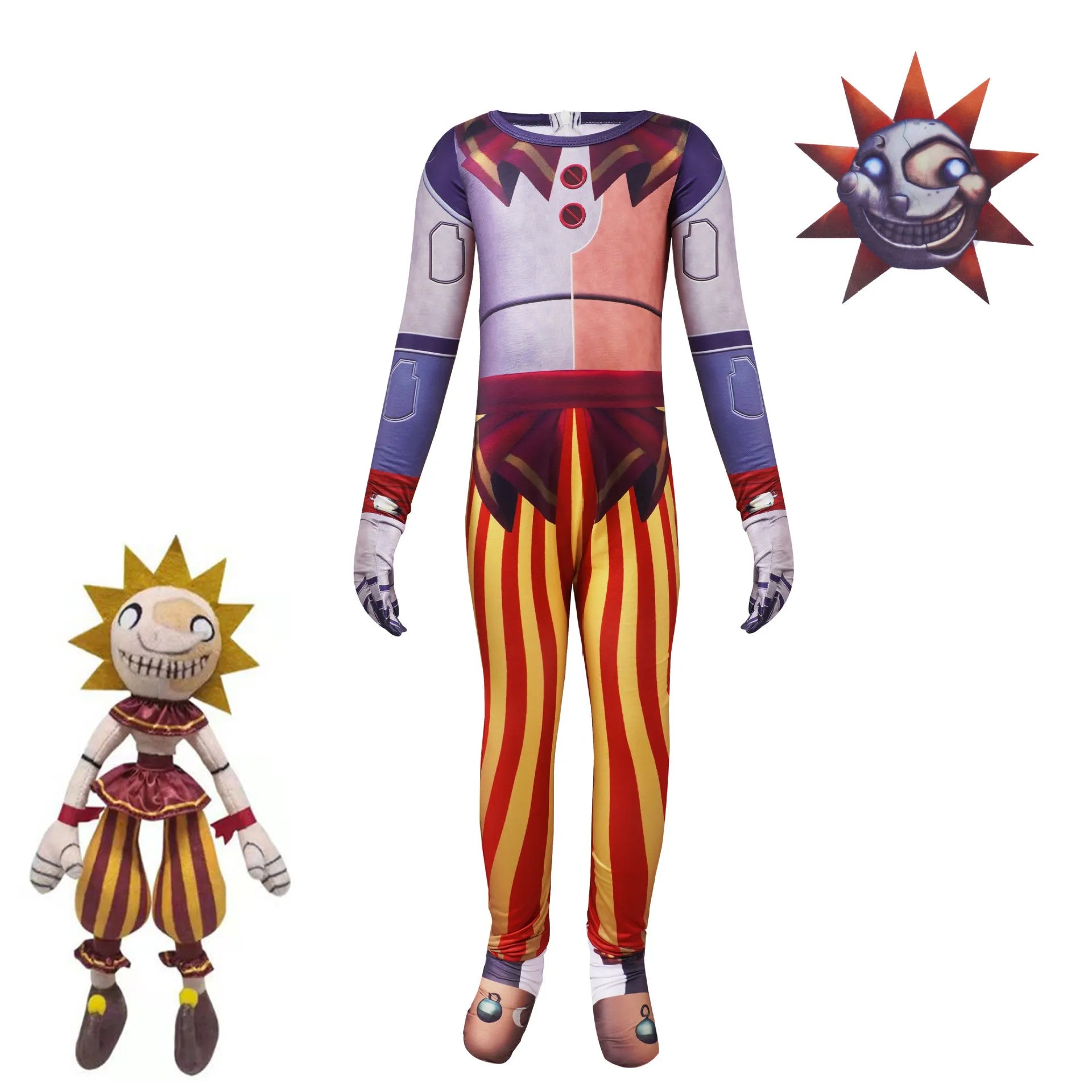 Anime Sundrop FNAF Sun clown Cosplay Clothing Boys Girls Bodysuit With mask Carnival Party Jumpsuit Halloween Costumes for Kids