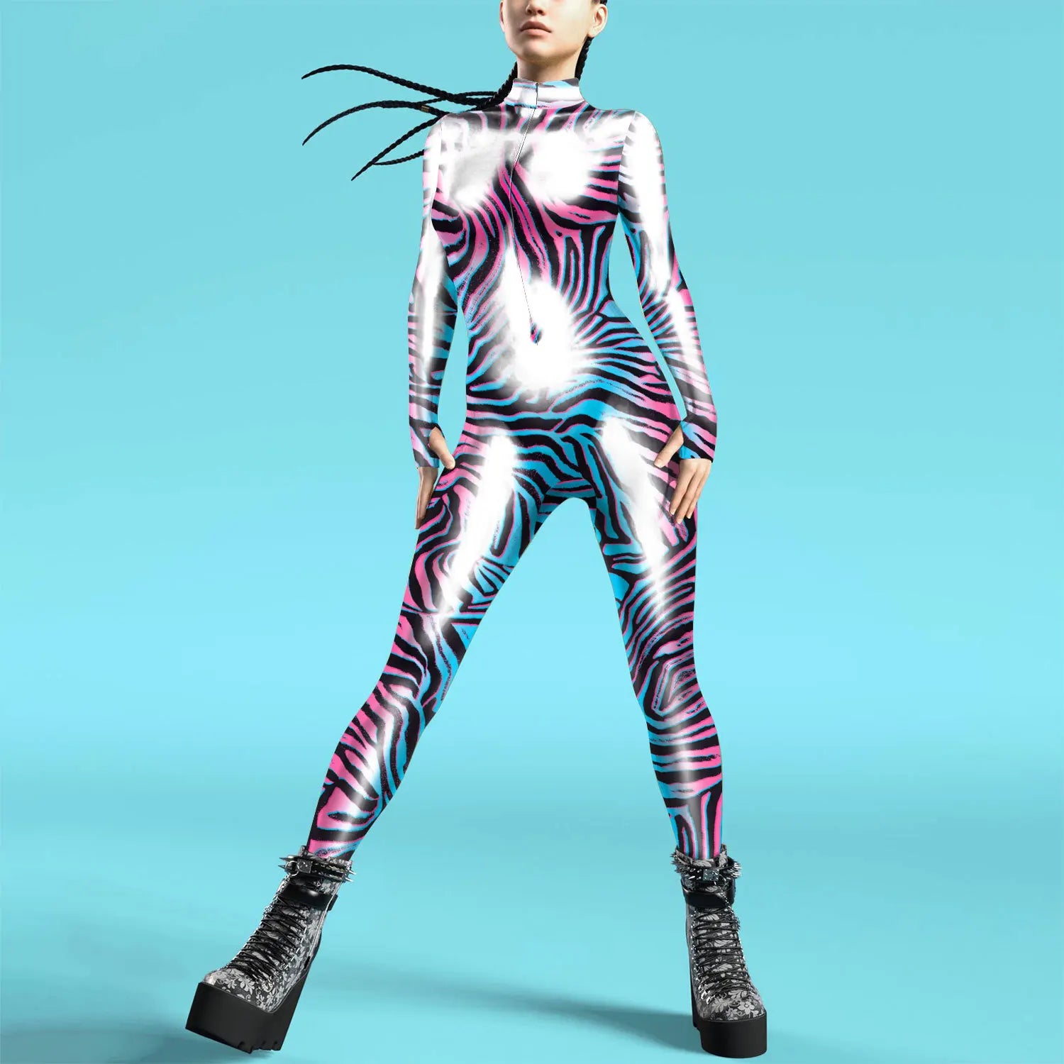 Future Technology Punk Robot Women Jumpsuits Clothing Colorful Texture Printing Zentai Bodysuit Cosplay Costume Halloween Outfit