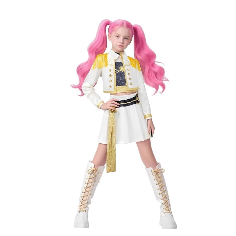 2025 Movie Rumi Mira Zoey White Cosplay Costume for Girl Halloween Carnival K-Pop Hunters Girl Group Idol Print Dress Up Outfit