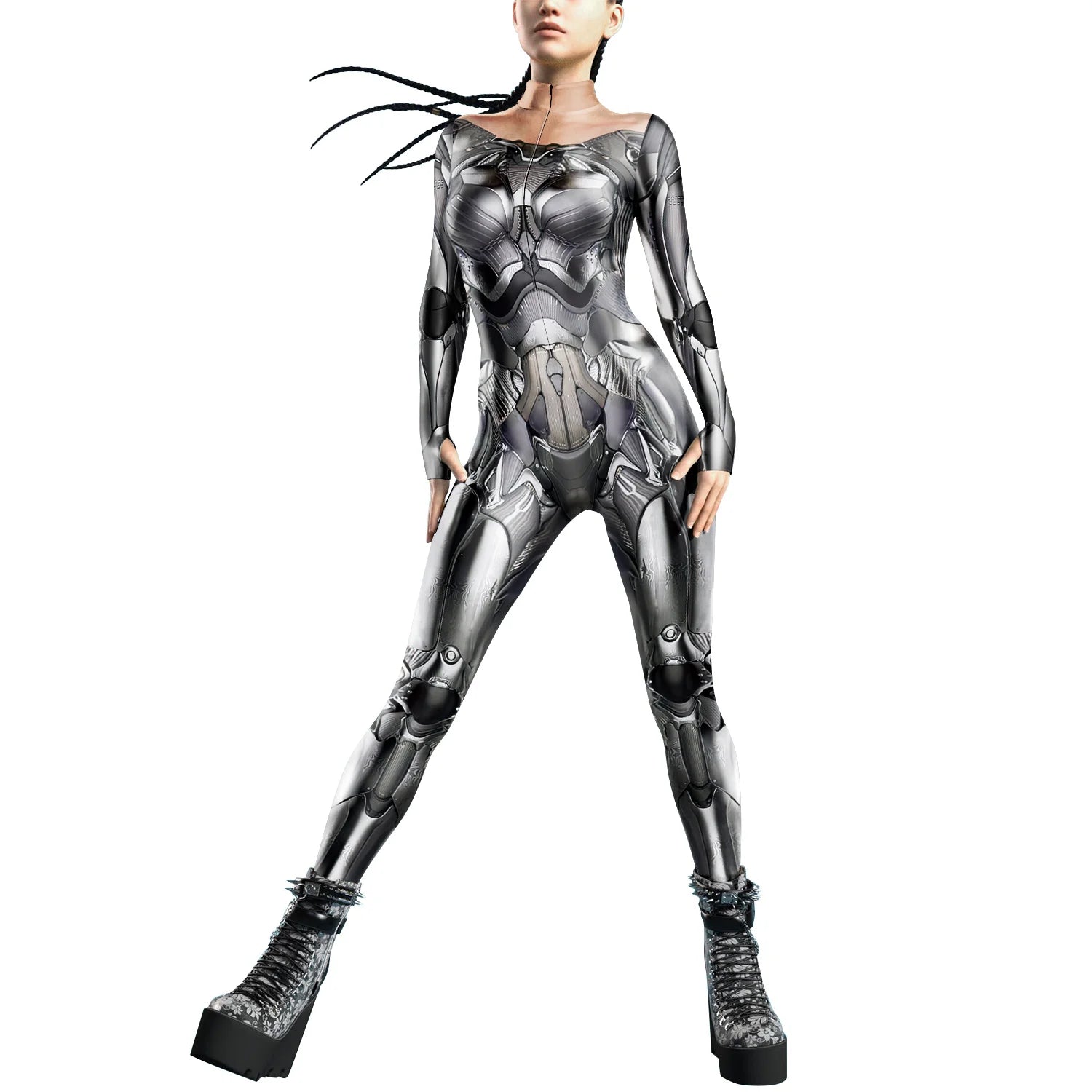 Future Technology Punk Robot Women Jumpsuits Clothing Colorful Texture Printing Zentai Bodysuit Cosplay Costume Halloween Outfit