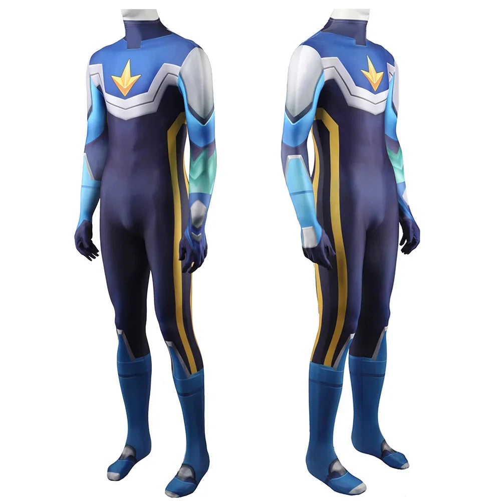 Anime WAR ROCK Superhero Cosplay Costume Hoshikawa Subaru Blue Megaman Spandex Zentai Suit Superhero Jumpsuit Halloween Costume