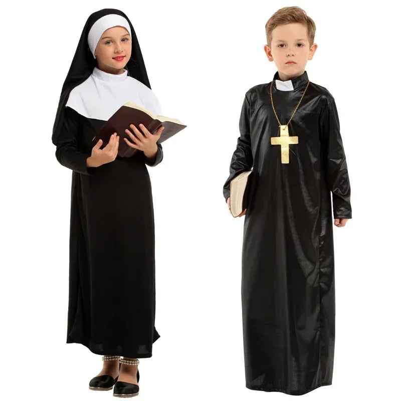 Christian Missionary Father Priest Costume For Boys Nun Costumes For Girls Kids Child Easter Purim Halloween Fancy Dress