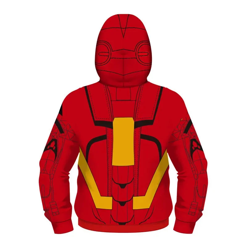 Anime Spiderman /Iron Man Full Zipper Hoodies Cosplay Costume Kids Boys Girls Superhero Cartoon Print Hooded Sweatshirts Outwear