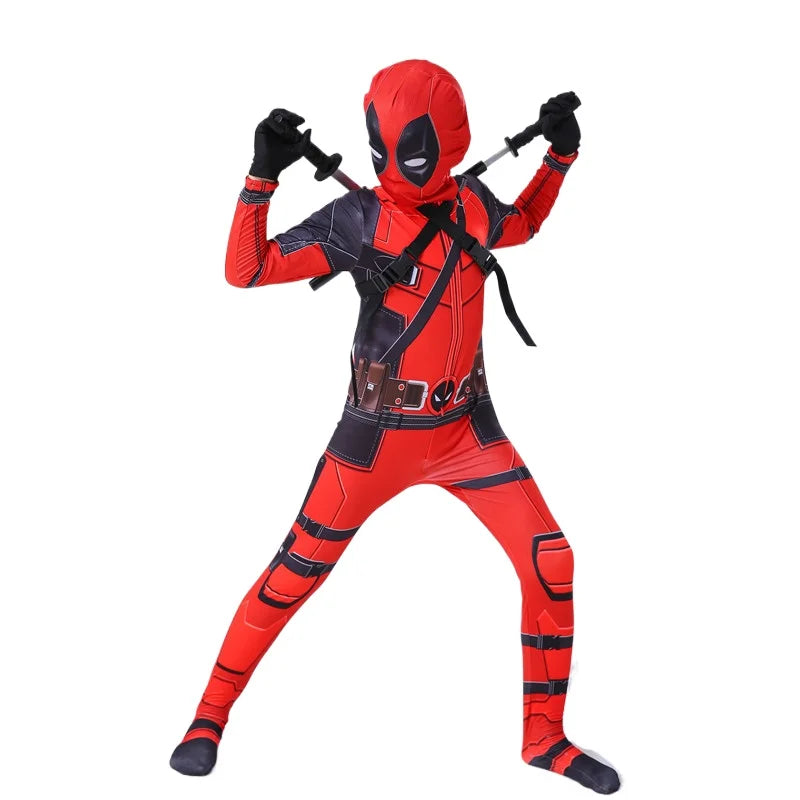35-70in Adult Deadpool Costume Men Kids Cosplay Spider-Man Jumpsuit Black PantherAccessories Superhero Halloween Costume Child