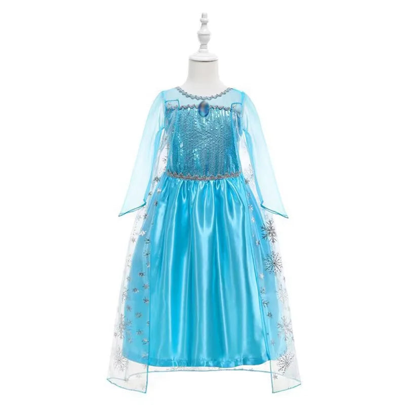 Disney Girls Elsa Princess Dress for Long Sleeve Kids Birthday Cosplay Frozen Costume Fancy 2025 Carnival Dress Up Party Costume