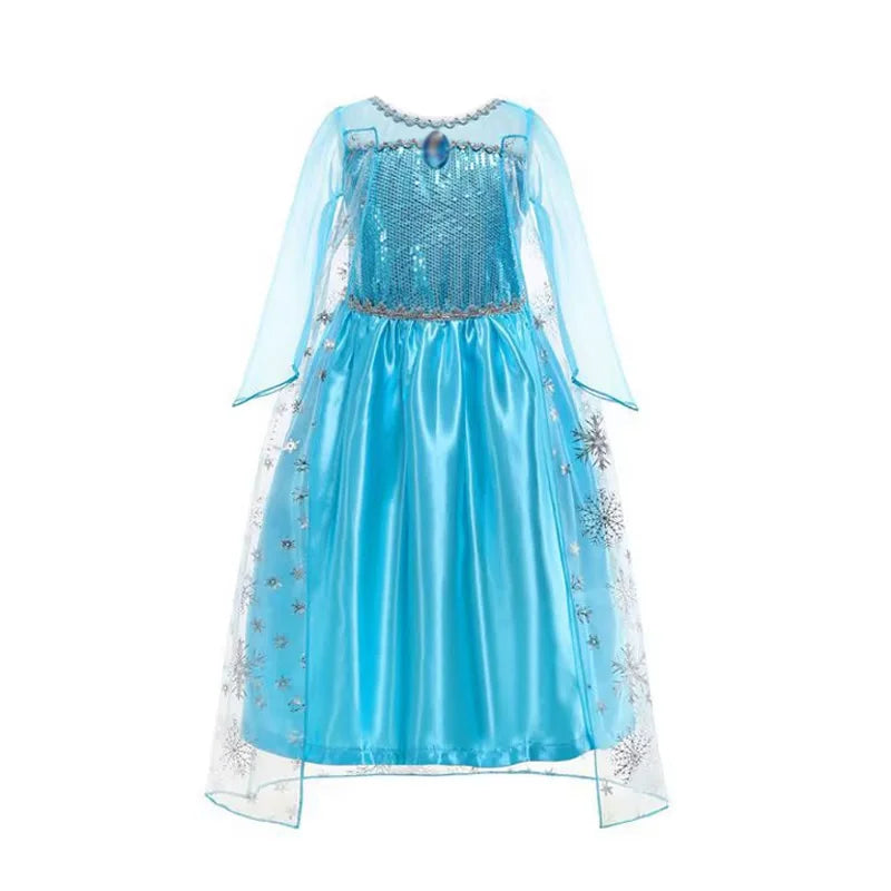 Disney Girls Elsa Princess Dress for Long Sleeve Kids Birthday Cosplay Frozen Costume Fancy 2025 Carnival Dress Up Party Costume