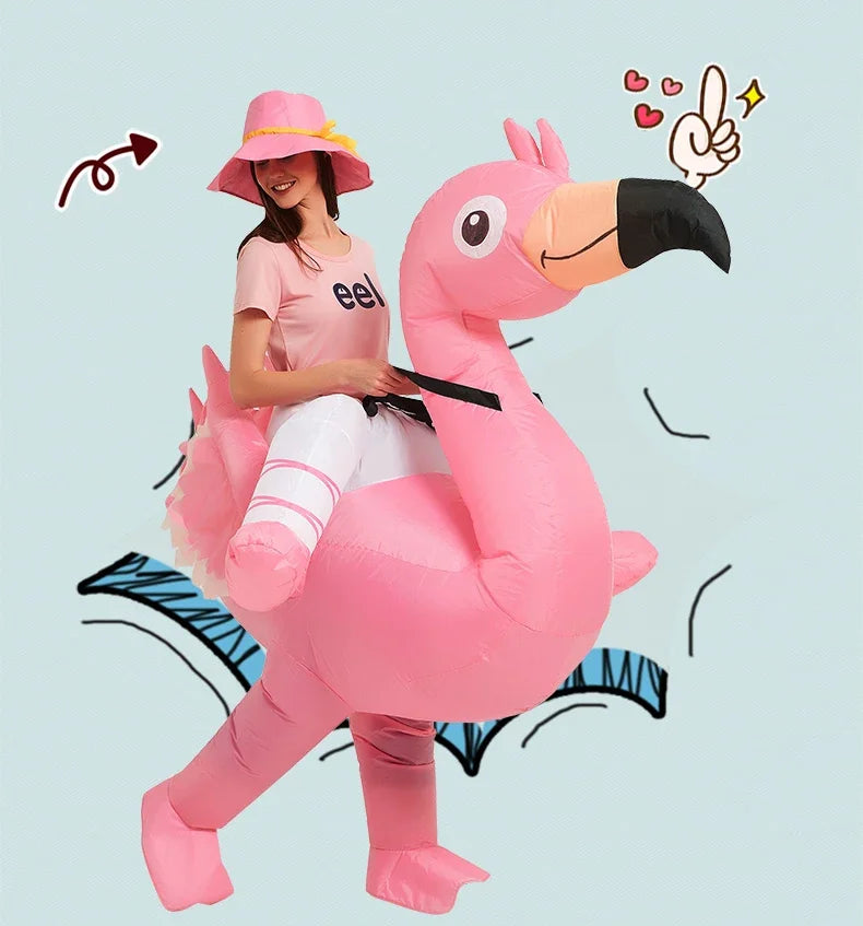 Adult Kids Pink Flamingo Inflatable Costume Halloween Christmas Carnival Children's Day Holiday Party Cosplay Birthday Gift