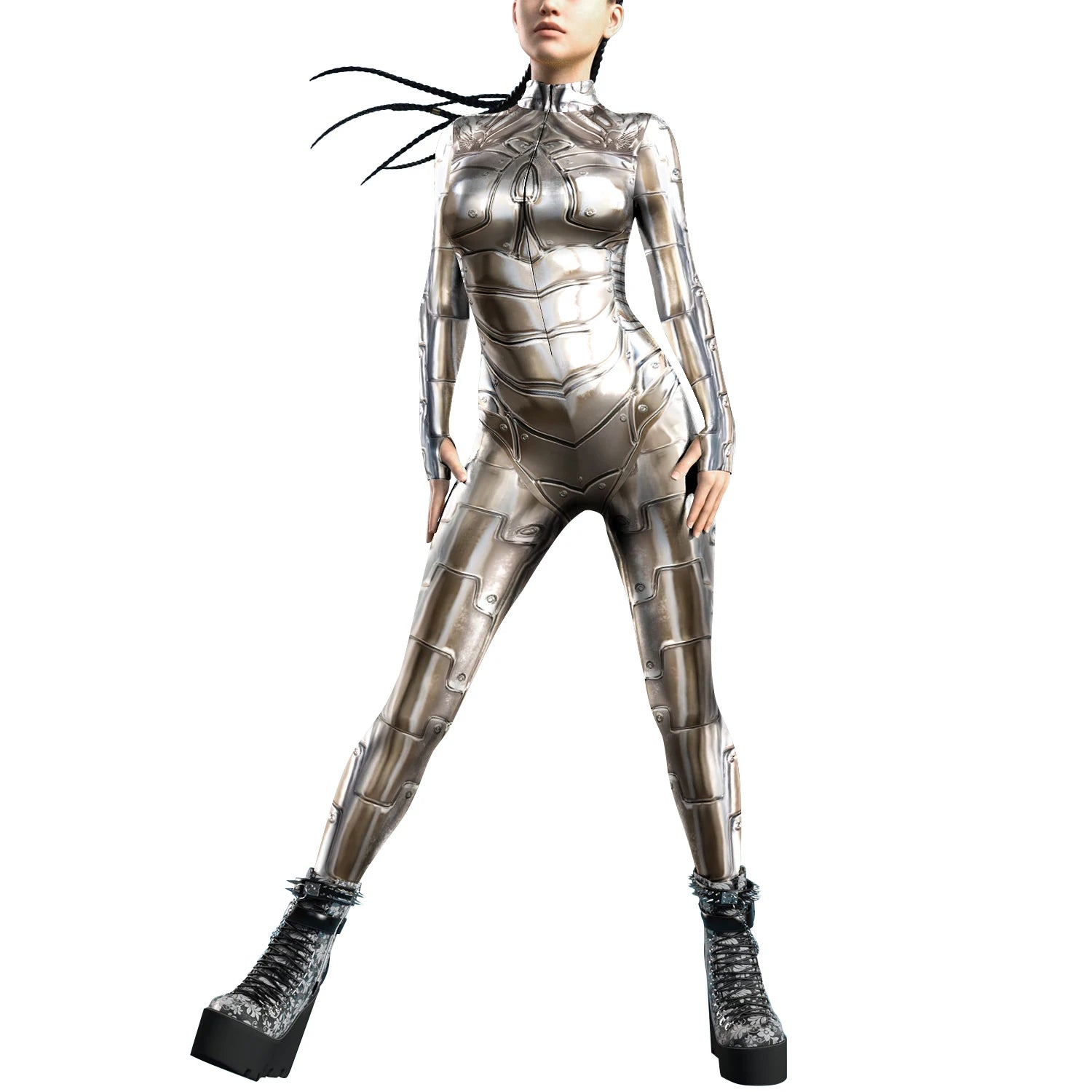 Future Technology Punk Robot Women Jumpsuits Clothing Colorful Texture Printing Zentai Bodysuit Cosplay Costume Halloween Outfit