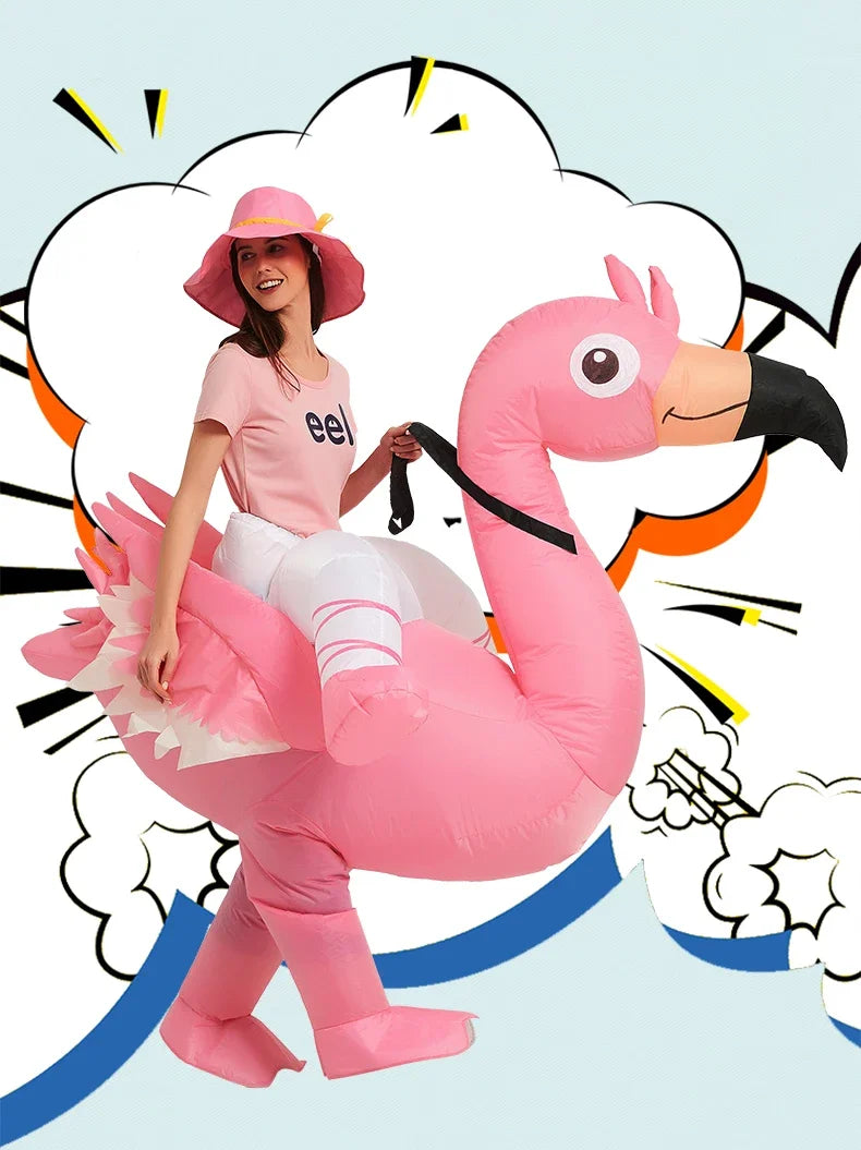 Adult Kids Pink Flamingo Inflatable Costume Halloween Christmas Carnival Children's Day Holiday Party Cosplay Birthday Gift