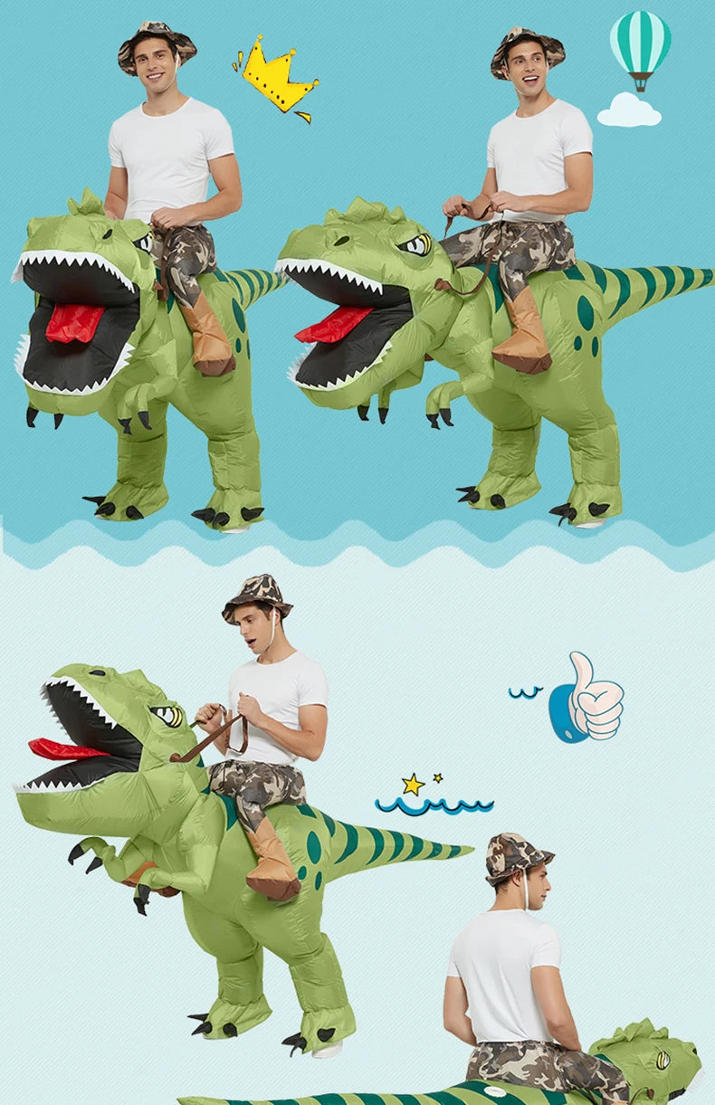 Adult Kids Inflatable Dinosaur Costume Ride On Blow Up T Rex Suit for Halloween Party Cosplay Carnival Performance