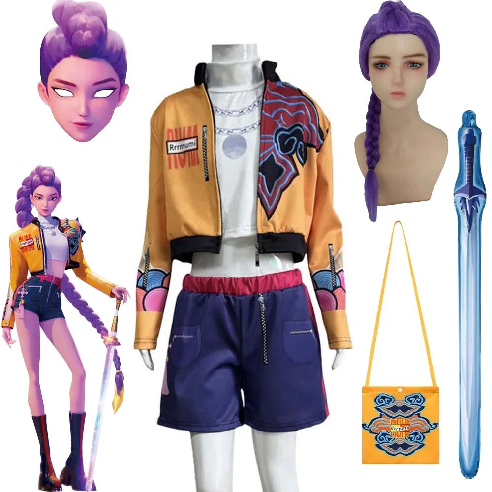 Children's Skirt Sets Kpop Demon Hunters Girls Halloween Christmas Party Rumi Carnival Cosplay Costume Suits Balloon Sword Free