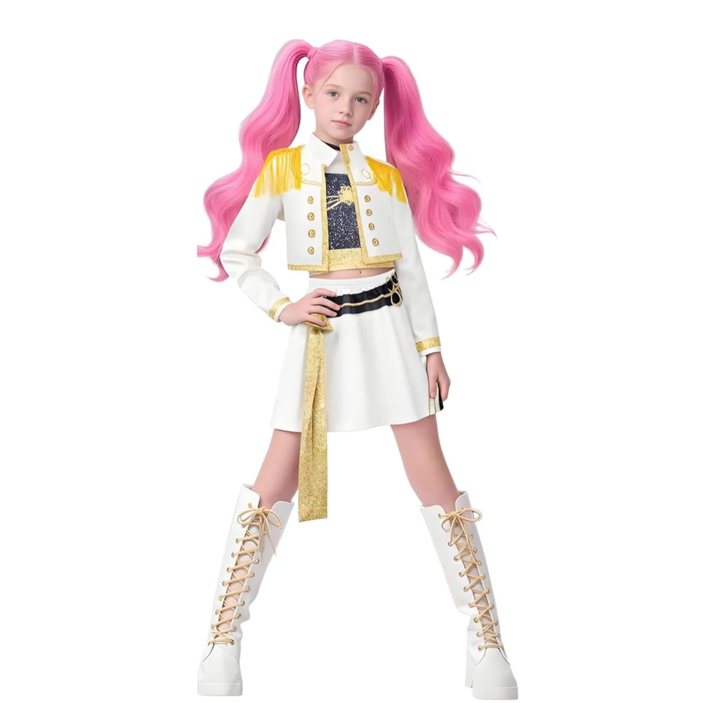 2025 Huntrix Zoey Mira Cosplay Costume for Girls Wig Mask Singing Suits K Pop Demon Hunters Uniform Kids Halloween Party Outfits