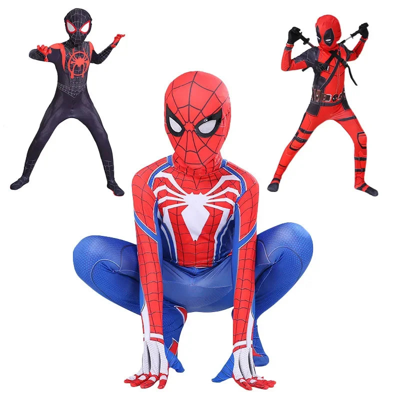 35-70in Adult Deadpool Costume Men Kids Cosplay Spider-Man Jumpsuit Black PantherAccessories Superhero Halloween Costume Child