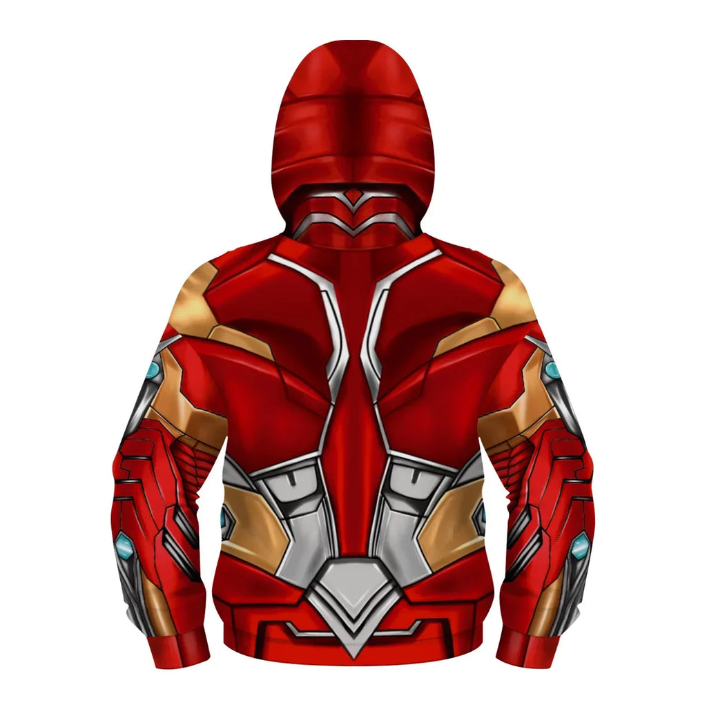 Anime Spiderman /Iron Man Full Zipper Hoodies Cosplay Costume Kids Boys Girls Superhero Cartoon Print Hooded Sweatshirts Outwear