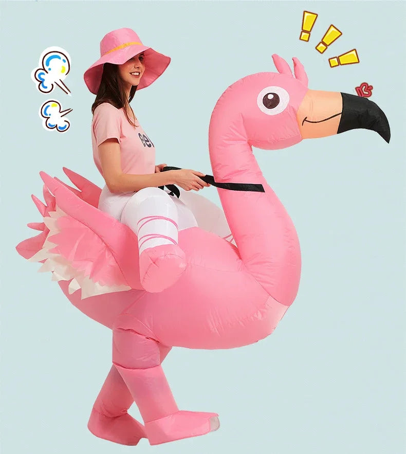 Adult Kids Pink Flamingo Inflatable Costume Halloween Christmas Carnival Children's Day Holiday Party Cosplay Birthday Gift