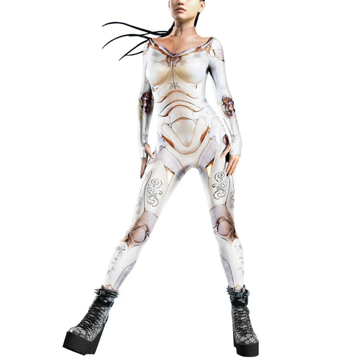 Future Technology Punk Robot Women Jumpsuits Clothing Colorful Texture Printing Zentai Bodysuit Cosplay Costume Halloween Outfit
