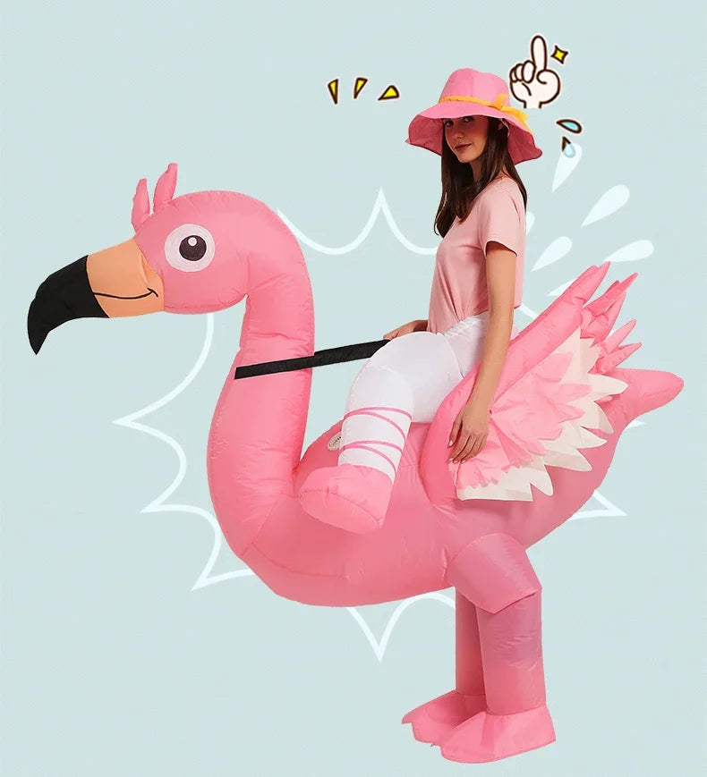 Adult Kids Pink Flamingo Inflatable Costume Halloween Christmas Carnival Children's Day Holiday Party Cosplay Birthday Gift