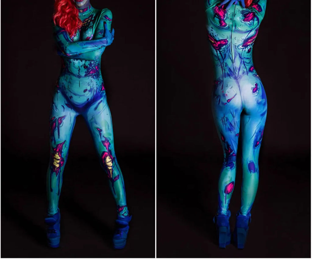 Adult Sexy Women Scary Ghost Skull Bone Costume Rose Skeleton Onesie Printed Bodysuit Devil Jumpsuit Halloween Clothing Zentai