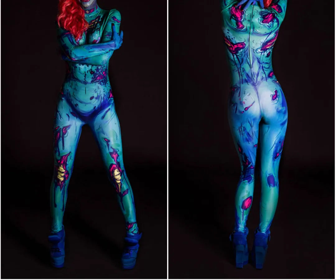 Adult Sexy Women Scary Ghost Skull Bone Costume Rose Skeleton Onesie Printed Bodysuit Devil Jumpsuit Halloween Clothing Zentai