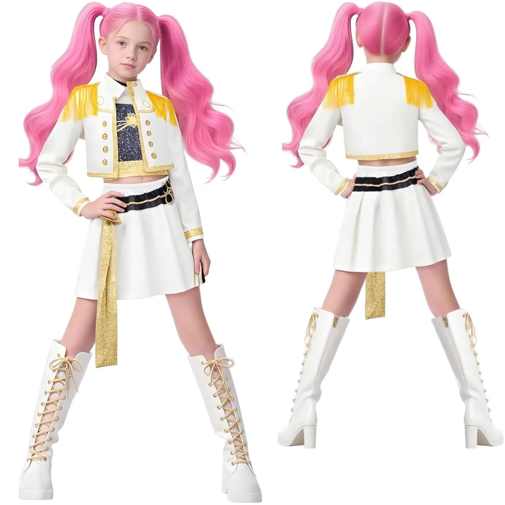 2025 Huntrix Zoey Mira Cosplay Costume for Girls Wig Mask Singing Suits K Pop Demon Hunters Uniform Kids Halloween Party Outfits