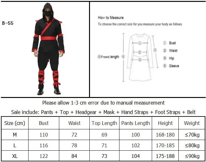 Halloween Costumes Men Women Ninja Costume Couples Anime Warrior Cosplay Carnival Party Fancy Dress Up for Adult