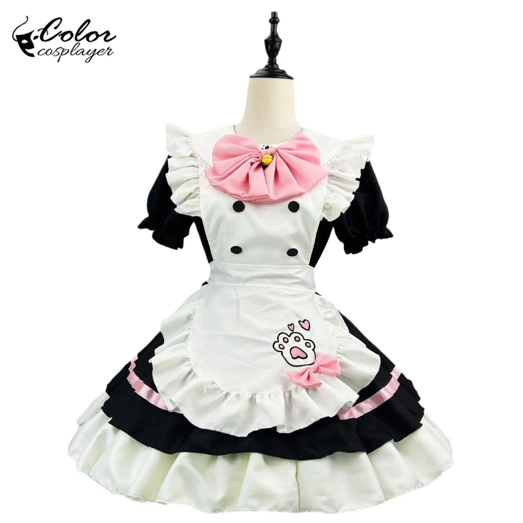 Color Cosplayer Cat Maid Dress Pink Bow Lolita Dress Halloween Party Cosplay Costume Anime Role Disguise Carnival Adult Clothing