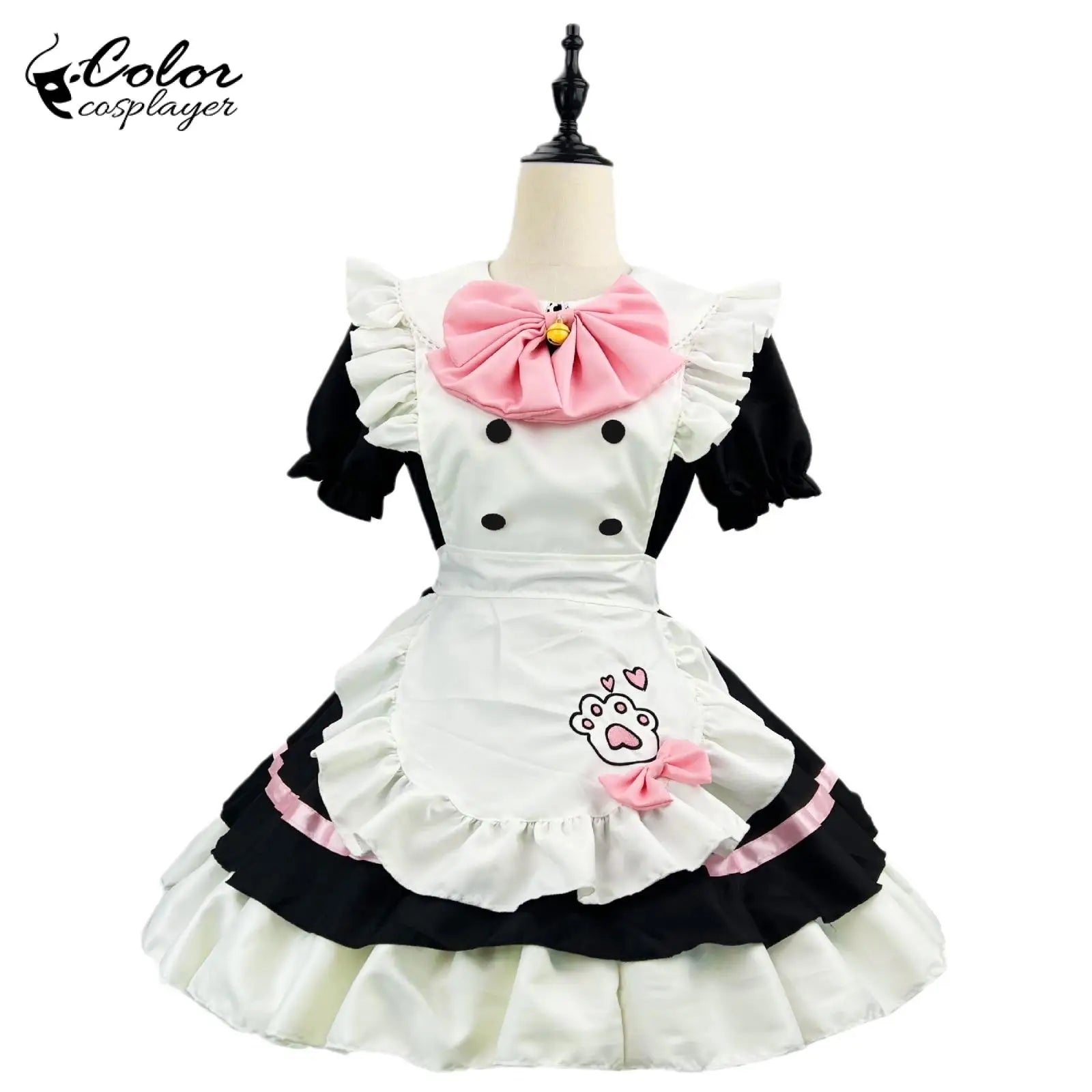 Color Cosplayer Cat Maid Dress Pink Bow Lolita Dress Halloween Party Cosplay Costume Anime Role Disguise Carnival Adult Clothing