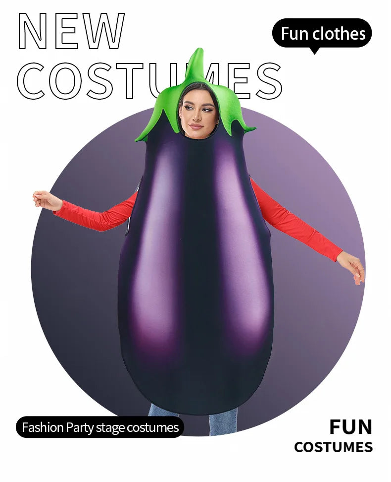 Adult Cosplay Costume Digital Print Eggplant Stage Vegetable Halloween Party Outfit Stage Performance Costume