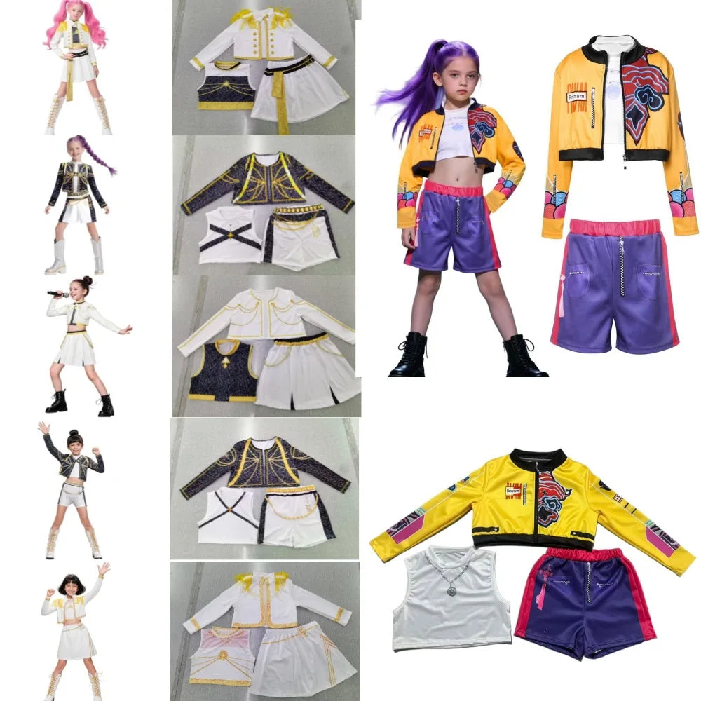Children Girls Rumi Cosplay Costume Idol Star Kpop Group Role-Playing Clothes Anime Stage Performance Costume Halloween Set