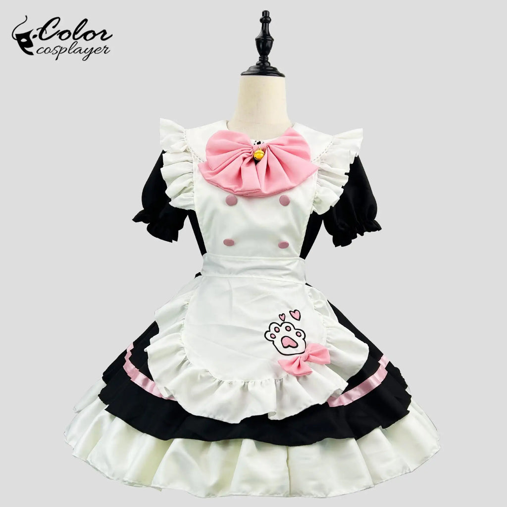 Color Cosplayer Cat Maid Dress Pink Bow Lolita Dress Halloween Party Cosplay Costume Anime Role Disguise Carnival Adult Clothing
