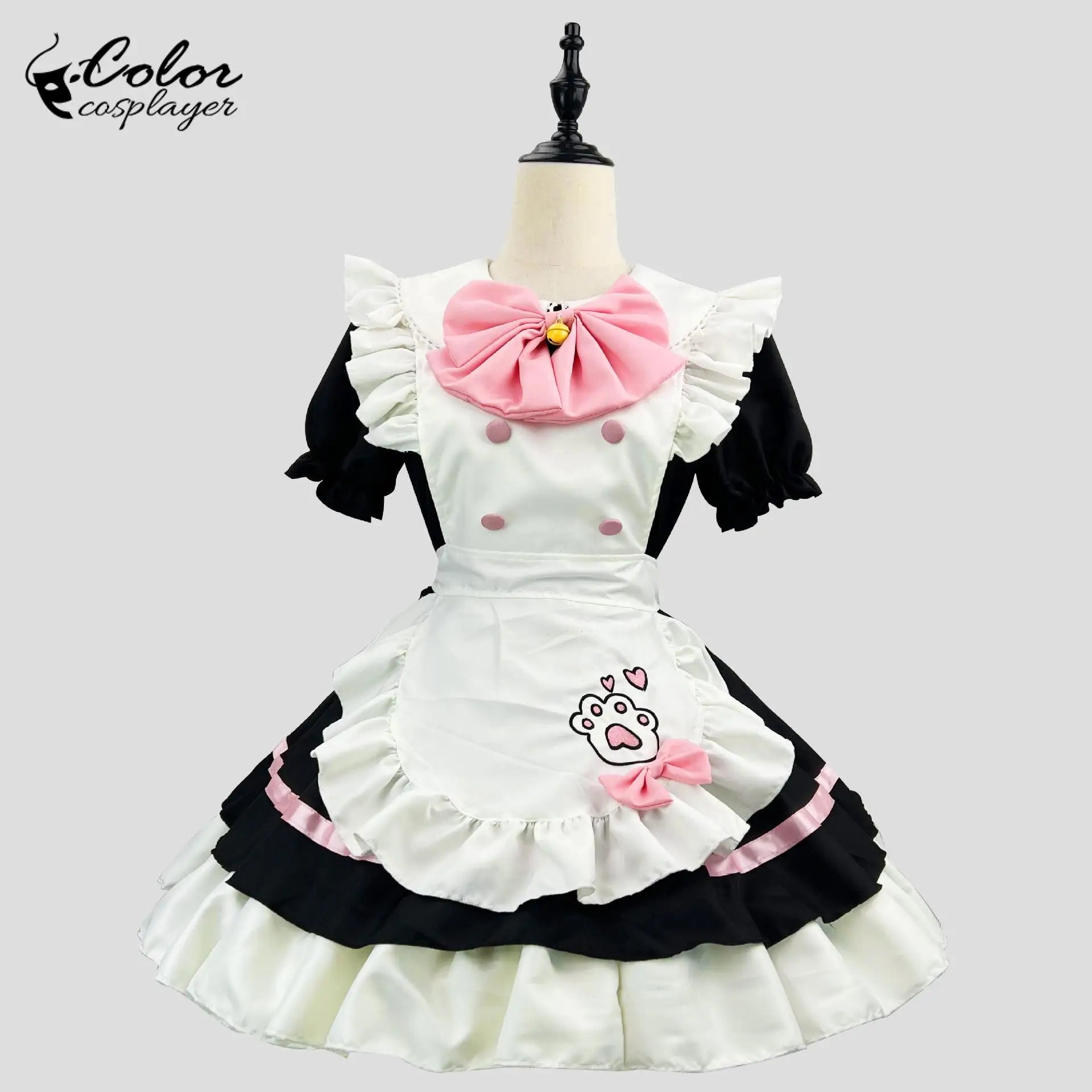 Color Cosplayer Cat Maid Dress Pink Bow Lolita Dress Halloween Party Cosplay Costume Anime Role Disguise Carnival Adult Clothing