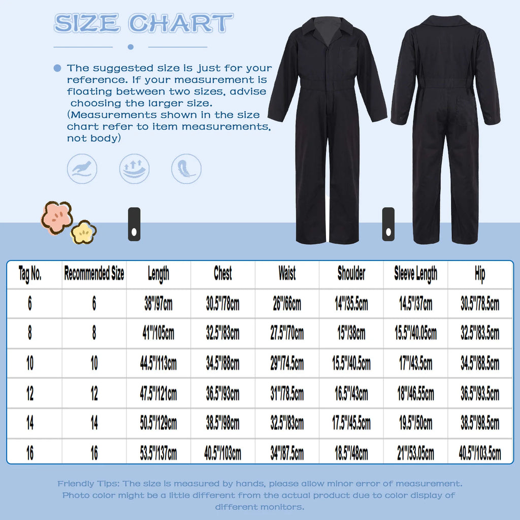 Boys Coverall Costume Mechanic Jumpsuit Flightsuit Boiler Suit Long Sleeve Cargo Overalls for Theme Party halloween Cosplay