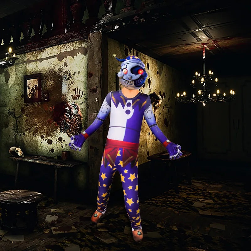 Anime Sundrop FNAF Sun clown Cosplay Clothing Boys Girls Bodysuit With mask Carnival Party Jumpsuit Halloween Costumes for Kids
