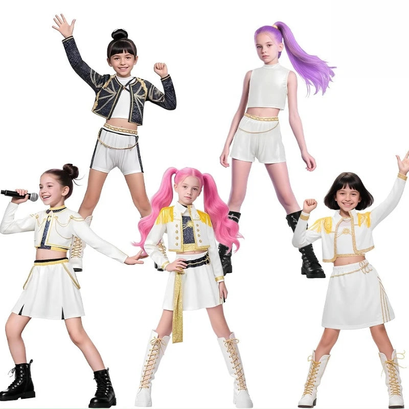 2025 Movie Rumi Mira Zoey White Cosplay Costume for Girl Halloween Carnival K-Pop Hunters Girl Group Idol Print Dress Up Outfit