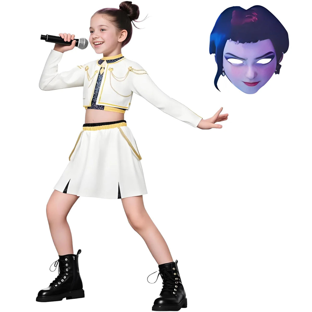 2025 Huntrix Zoey Mira Cosplay Costume for Girls Wig Mask Singing Suits K Pop Demon Hunters Uniform Kids Halloween Party Outfits