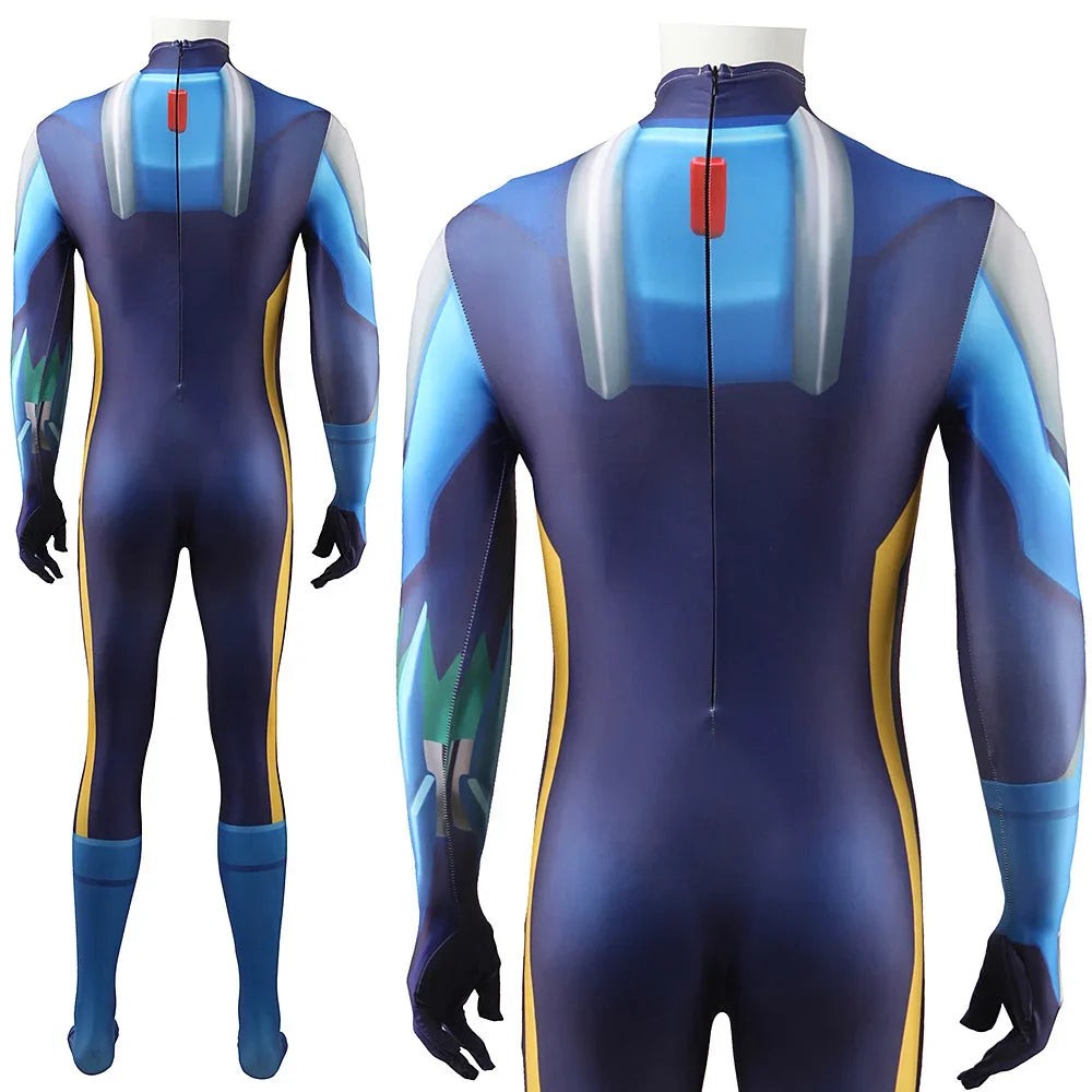 Anime WAR ROCK Superhero Cosplay Costume Hoshikawa Subaru Blue Megaman Spandex Zentai Suit Superhero Jumpsuit Halloween Costume