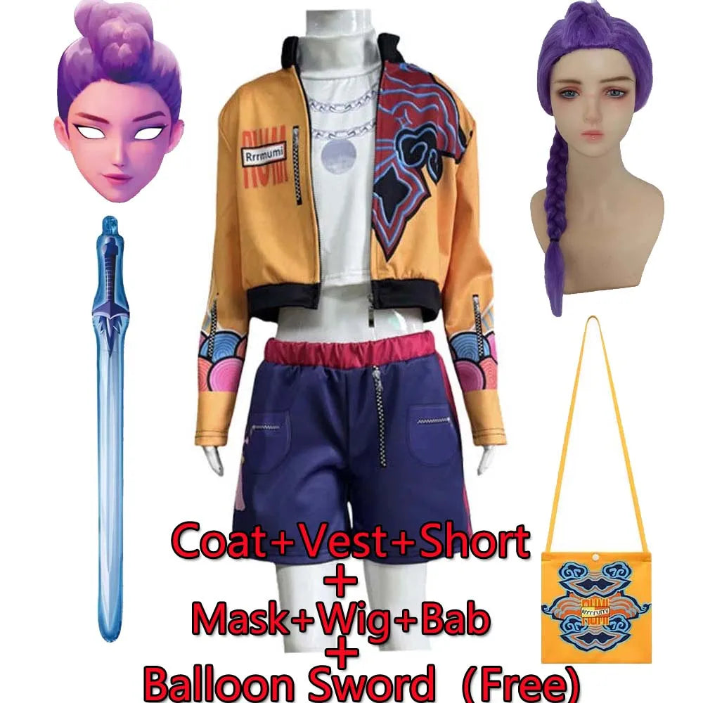 Children's Skirt Sets Kpop Demon Hunters Girls Halloween Christmas Party Rumi Carnival Cosplay Costume Suits Balloon Sword Free