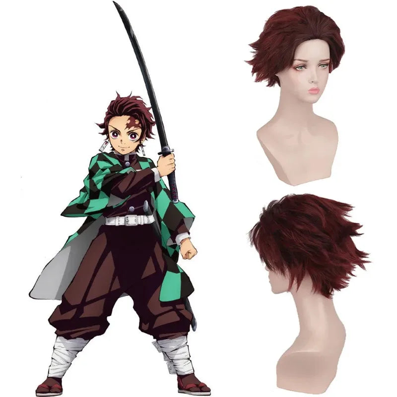 Anime Demon Slayer Kamado Tanjirou Cosplay Costume Kimetsu No Yaiba Cartoon Costume Sutis Wigs Halloween for Kids Adult CosParty