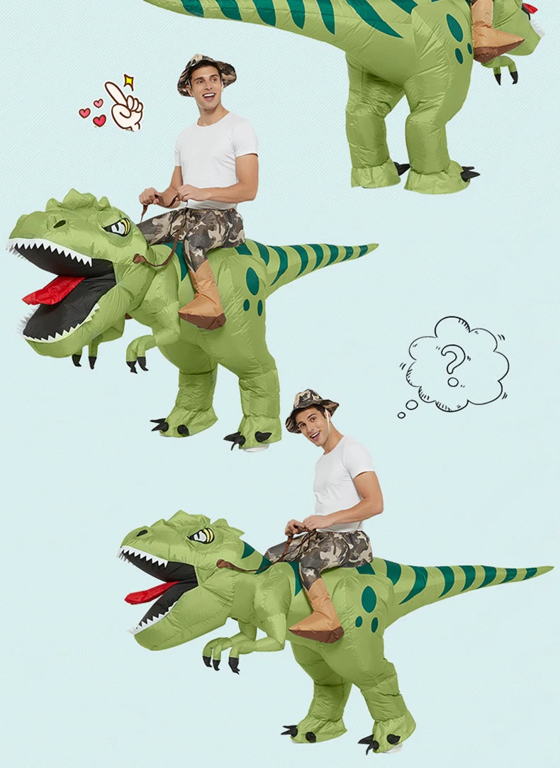 Adult Kids Inflatable Dinosaur Costume Ride On Blow Up T Rex Suit for Halloween Party Cosplay Carnival Performance
