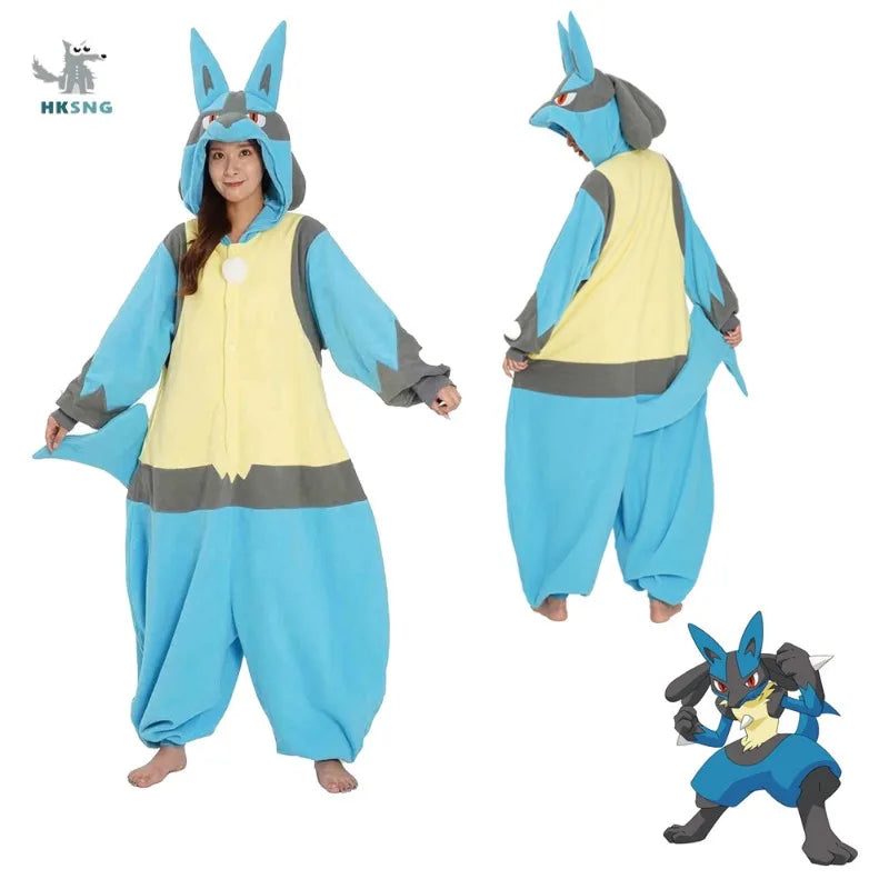 Adult Anime Cosplay Costume XLSize Lucario Onesies Kigurumi Pajamas Fleece Pijama Christmas Halloween Party Pyjama Outfit Gift