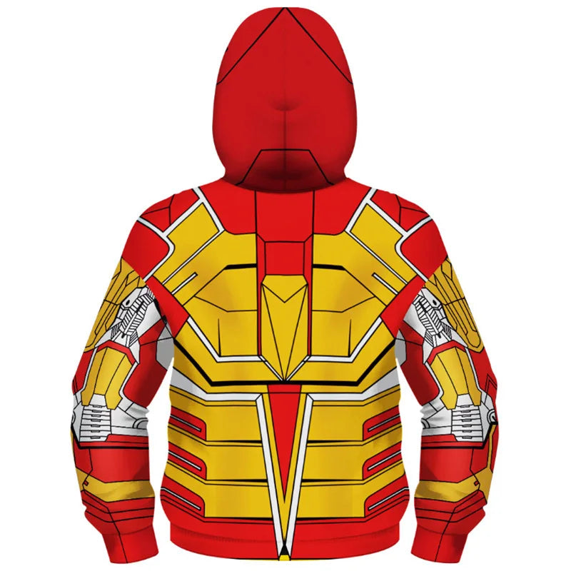 Anime Spiderman /Iron Man Full Zipper Hoodies Cosplay Costume Kids Boys Girls Superhero Cartoon Print Hooded Sweatshirts Outwear