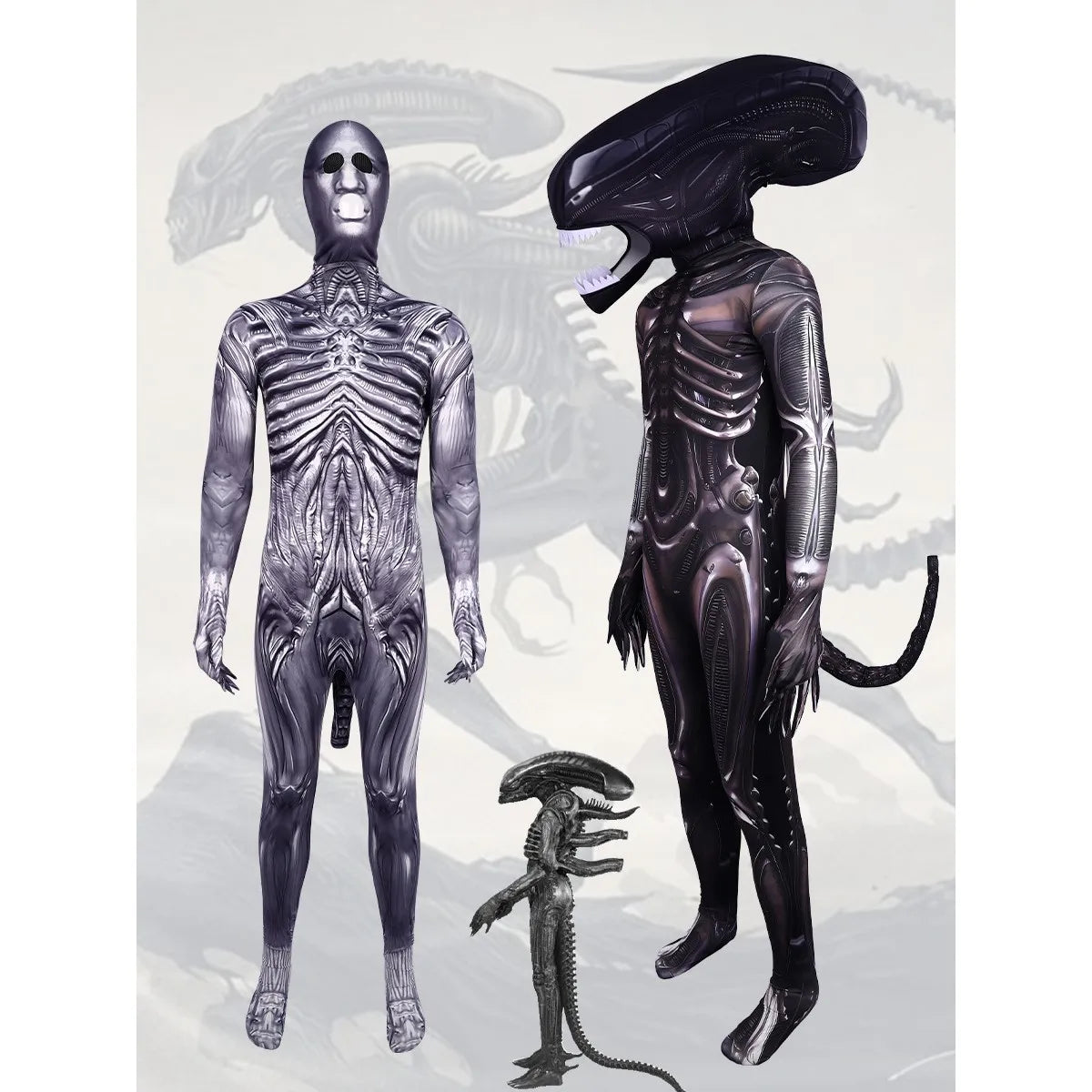 Adult Alien Xenomorph Costume Sci-Fi Movie Monster Halloween Space Monster Costume for Kids Cosplay Party Jumpsuit Dress Up Set