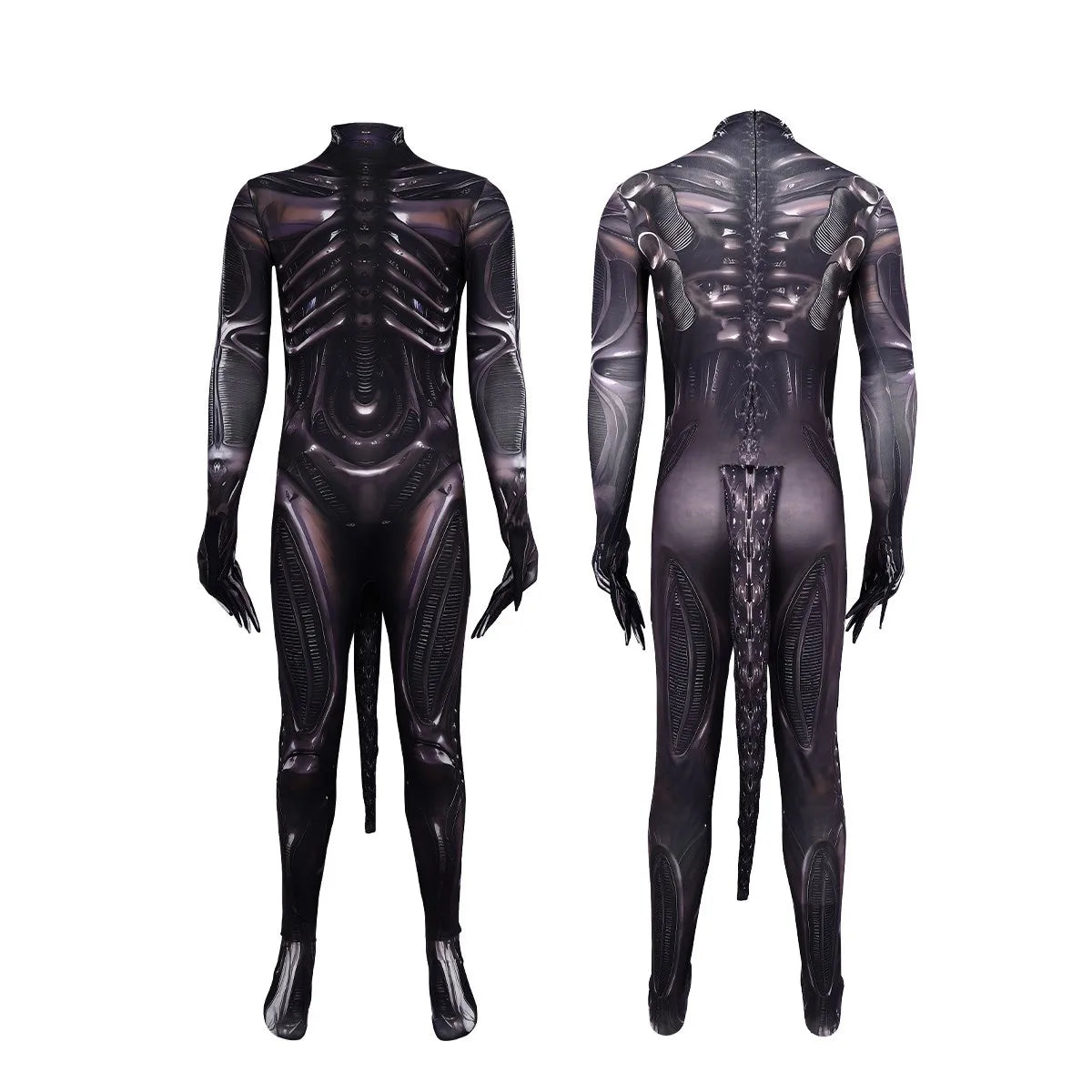 Adult Alien Xenomorph Costume Sci-Fi Movie Monster Halloween Space Monster Costume for Kids Cosplay Party Jumpsuit Dress Up Set