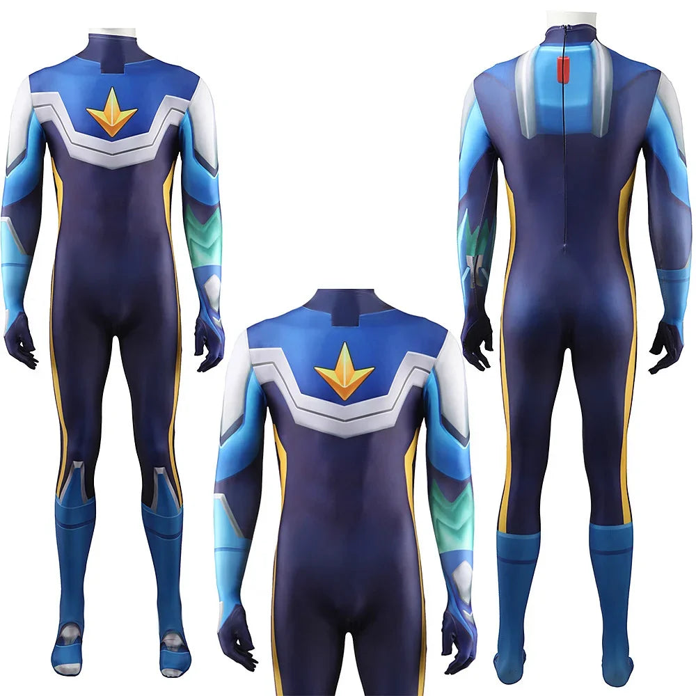Anime WAR ROCK Superhero Cosplay Costume Hoshikawa Subaru Blue Megaman Spandex Zentai Suit Superhero Jumpsuit Halloween Costume