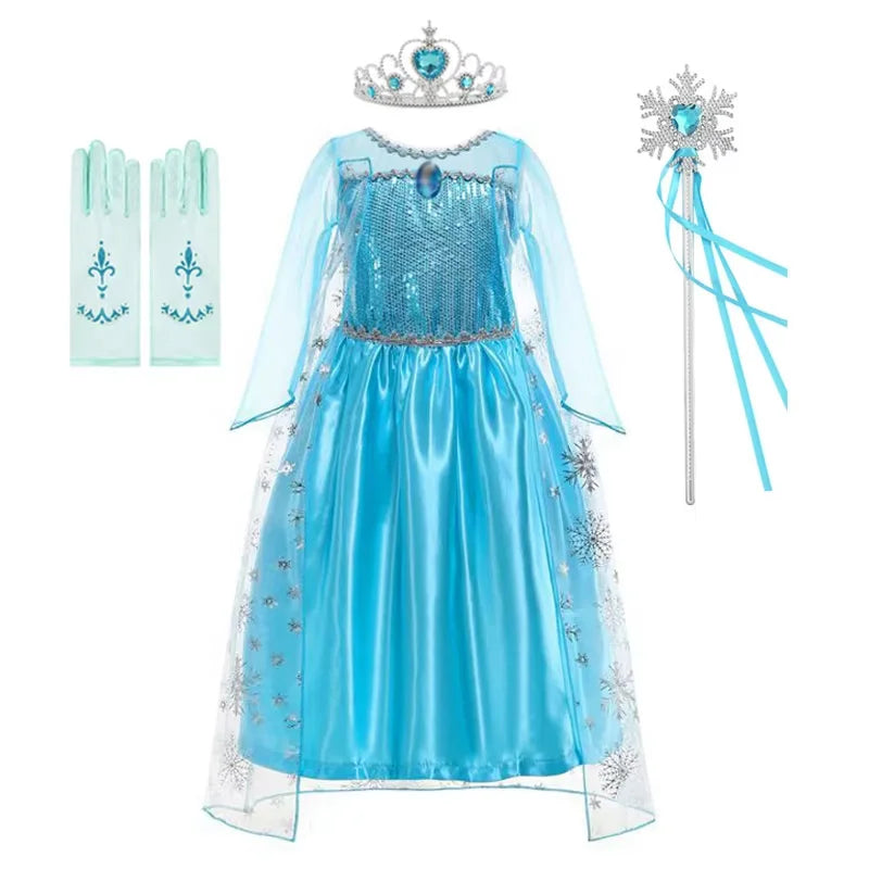Disney Girls Elsa Princess Dress for Long Sleeve Kids Birthday Cosplay Frozen Costume Fancy 2025 Carnival Dress Up Party Costume