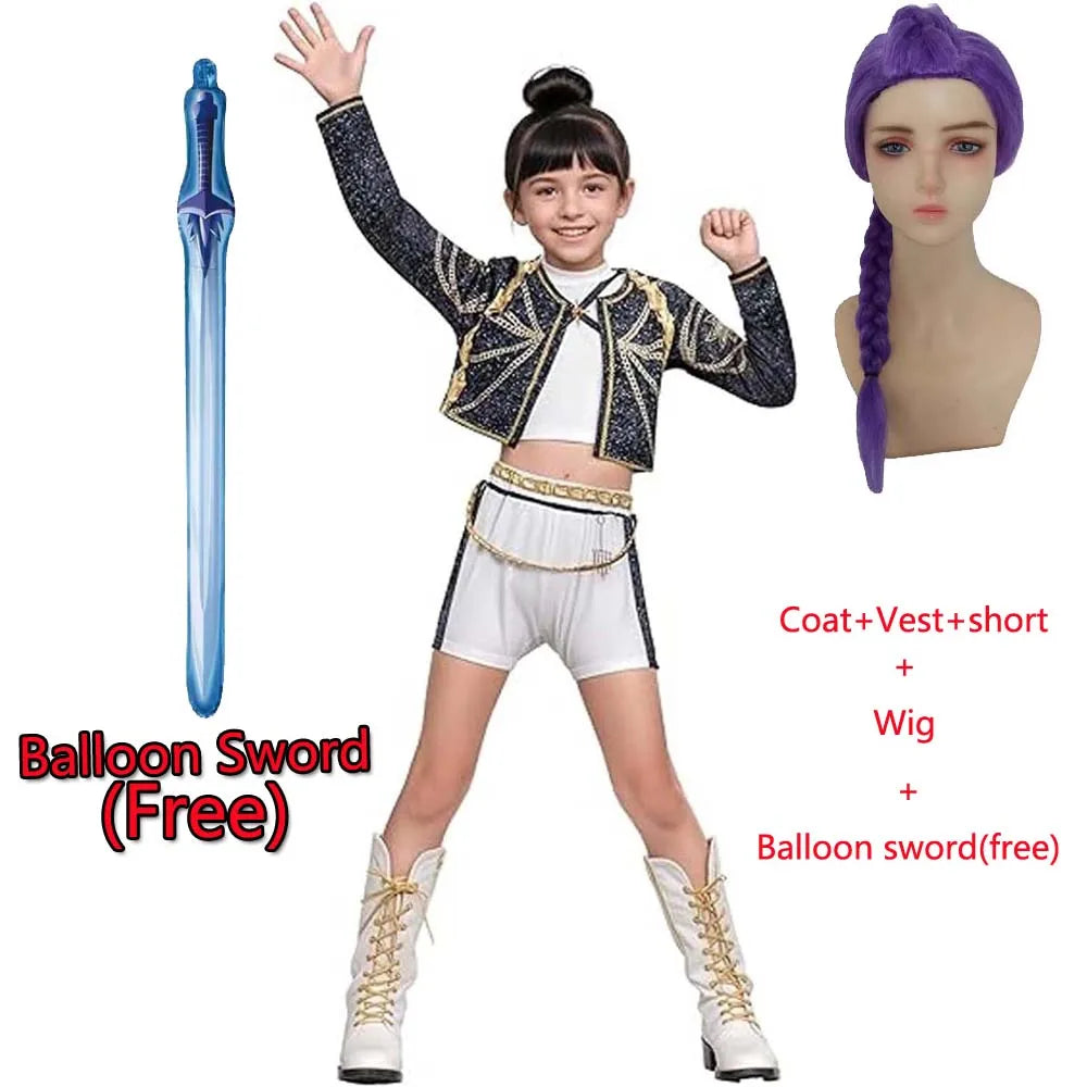 Children's Skirt Sets Kpop Demon Hunters Girls Halloween Christmas Party Rumi Carnival Cosplay Costume Suits Balloon Sword Free