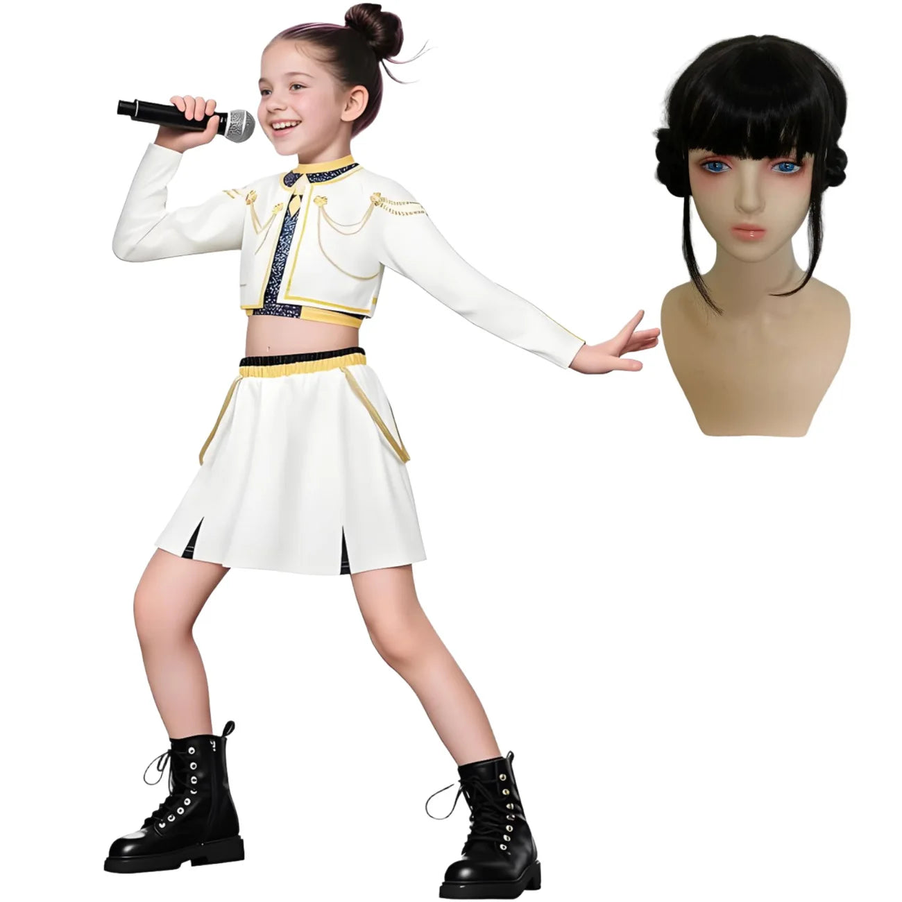 2025 Huntrix Zoey Mira Cosplay Costume for Girls Wig Mask Singing Suits K Pop Demon Hunters Uniform Kids Halloween Party Outfits