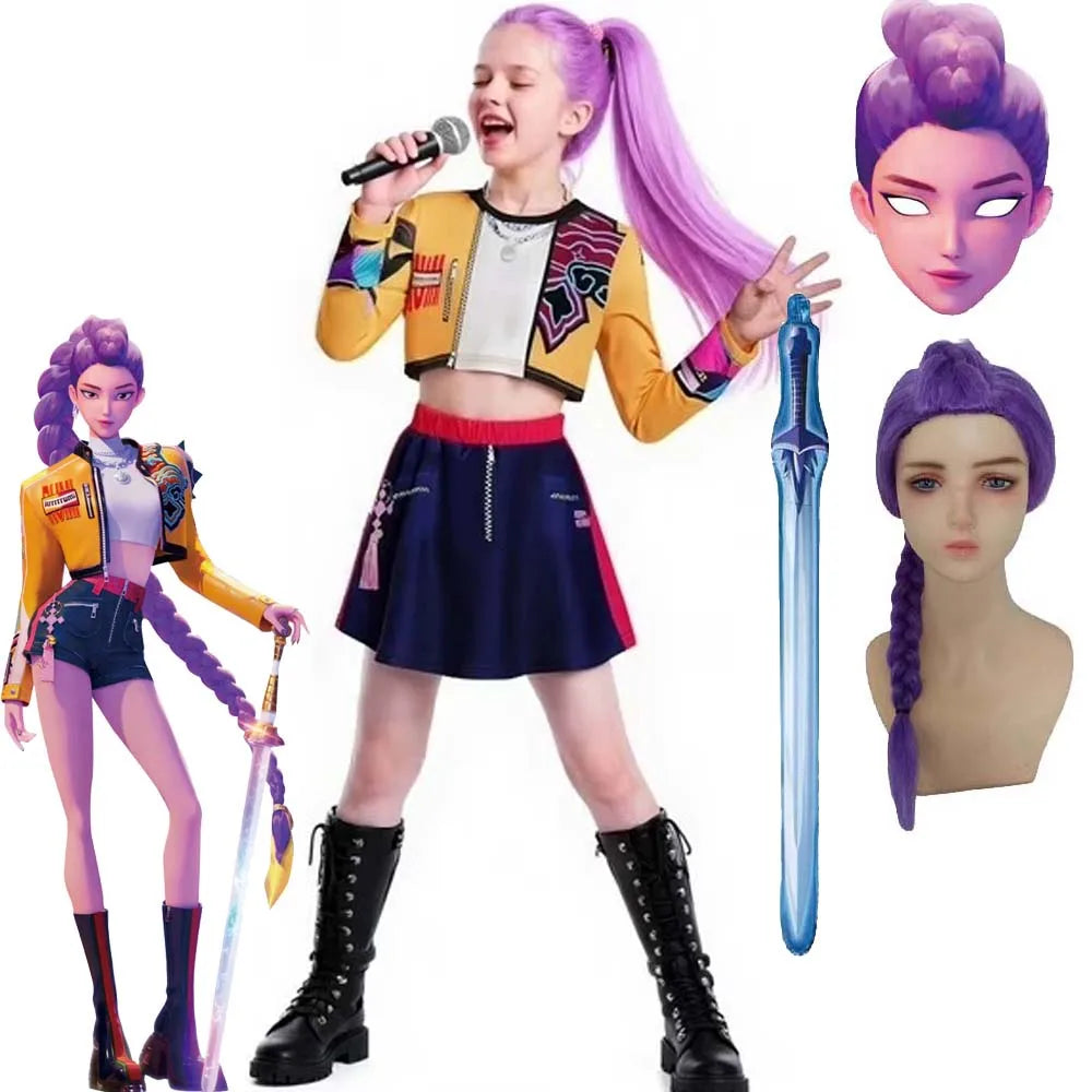 Children's Skirt Sets Kpop Demon Hunters Girls Halloween Christmas Party Rumi Carnival Cosplay Costume Suits Balloon Sword Free