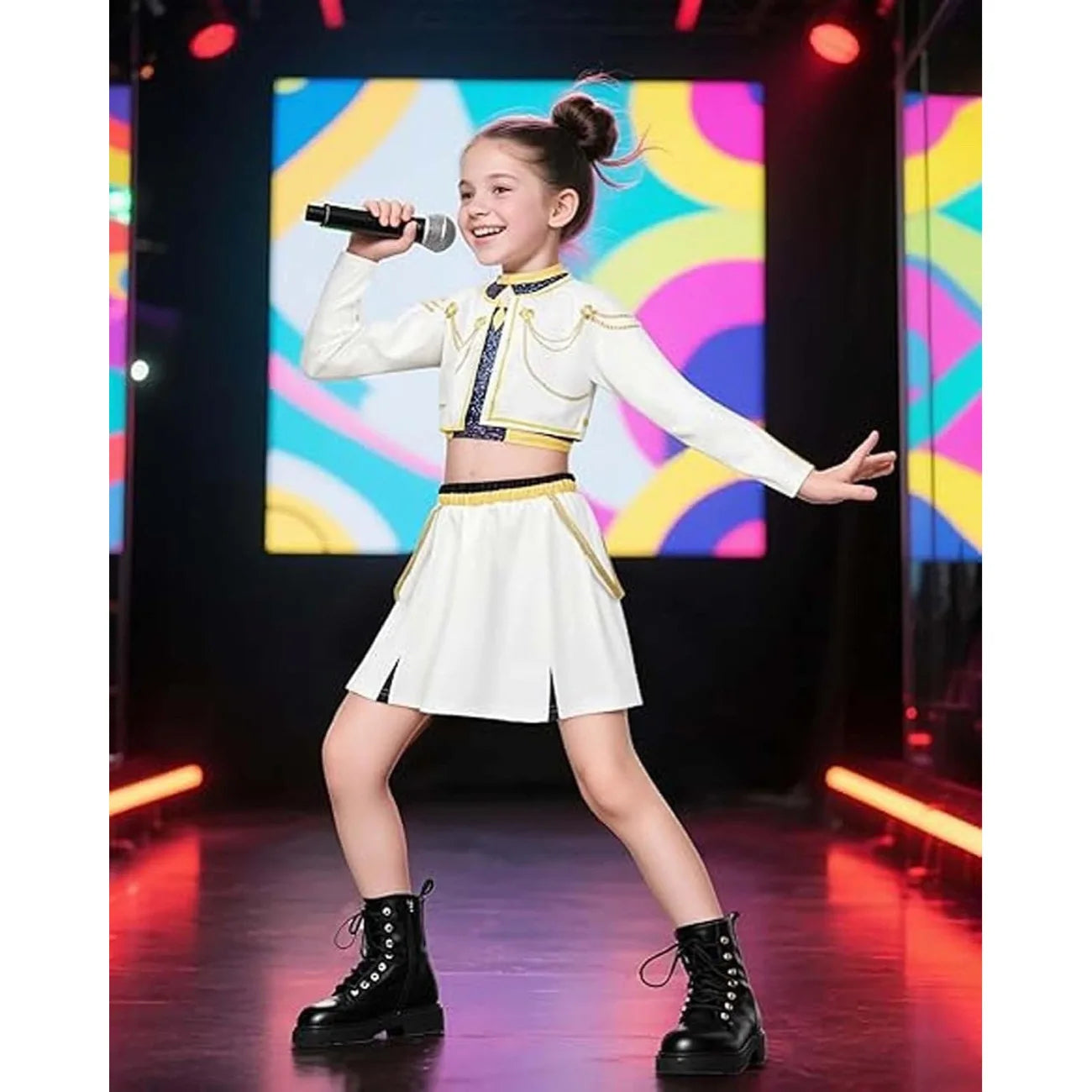 2025 Huntrix Zoey Mira Cosplay Costume for Girls Wig Mask Singing Suits K Pop Demon Hunters Uniform Kids Halloween Party Outfits