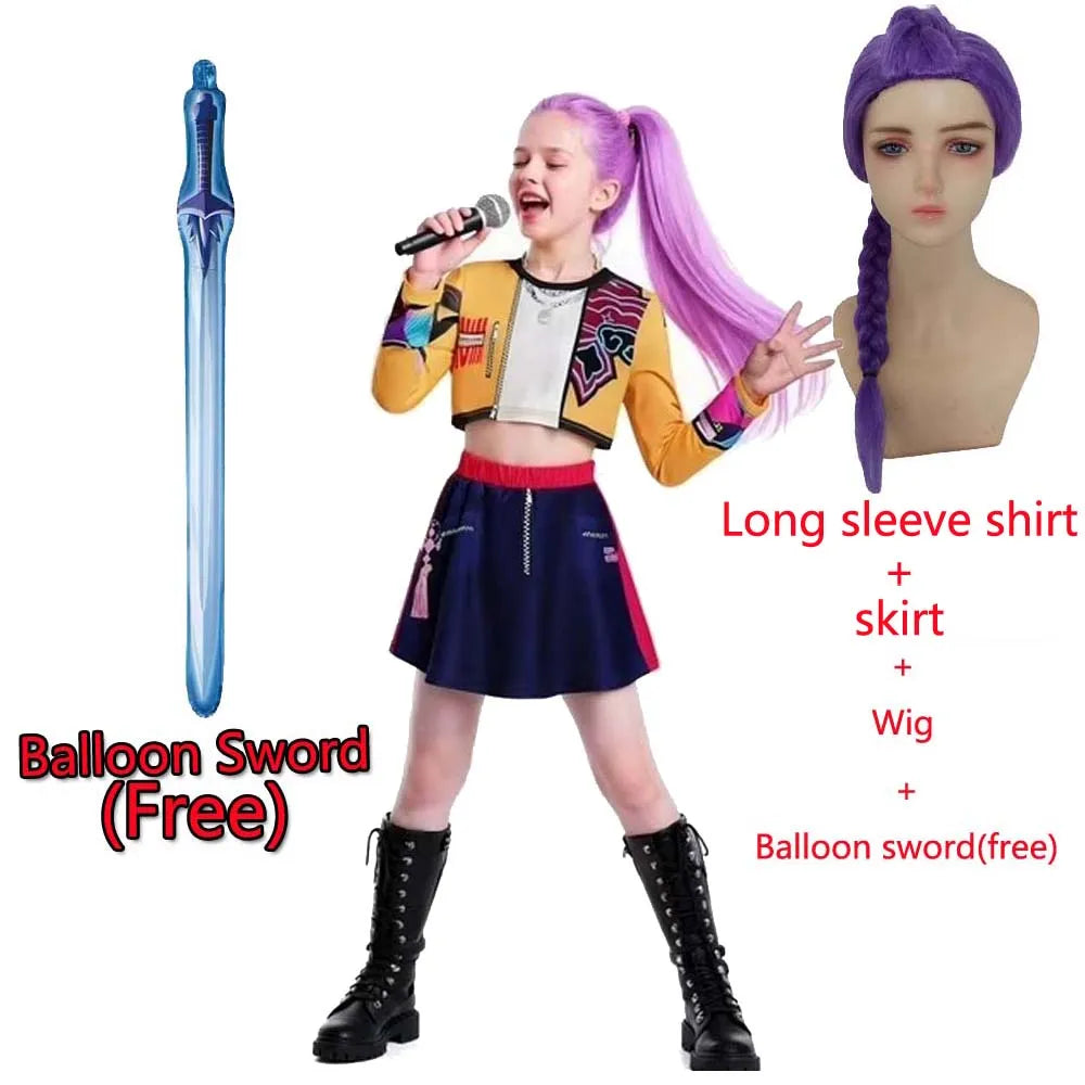 Children's Skirt Sets Kpop Demon Hunters Girls Halloween Christmas Party Rumi Carnival Cosplay Costume Suits Balloon Sword Free